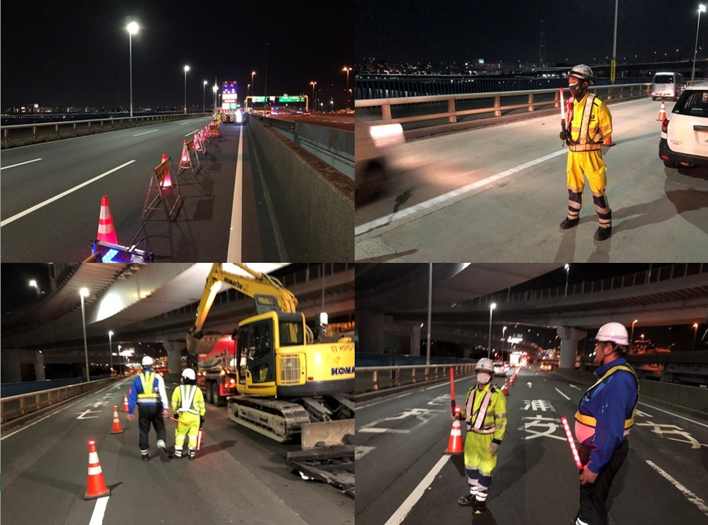 国道357号線 追越側2車線規制 荒川河口橋付近 葛西営業所 シンコーハイウェイサービス 国道357号線 追越側2車線規制 荒川河口橋付近 葛西営業所 シンコーハイウェイサービス