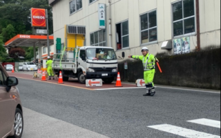所長パトロール 国道20号線片側交互通行 中央自動車道路肩規制(大月営業所)