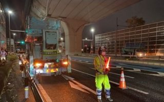 所長パトロール 国道302号線 走行車線規制（名古屋東営業所）