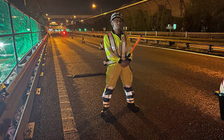 安全パト 京葉道路上り線走行車線規制（葛西営業所）