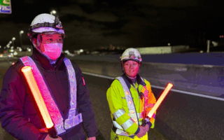 営業所パトロール 阪神高速道路4号湾岸線下り線走行車線規制（西宮営業所）